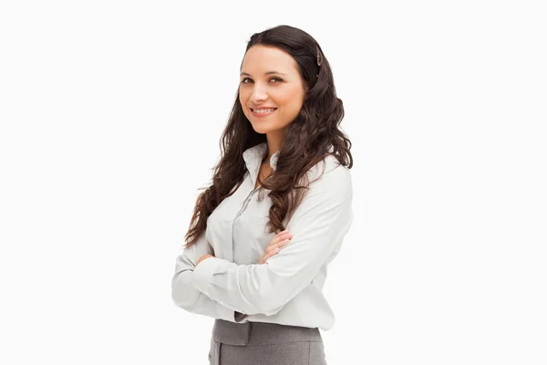 Portrait of a brunette businesswoman smiling — Stock Photo, Image