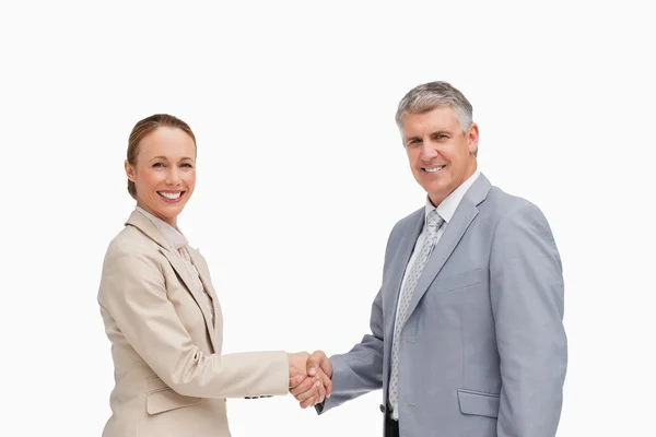 Portrait of business shaking their hands — Stock Photo, Image