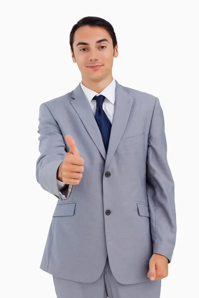 Close-up of a good-looking man the thumb-up — Stock Photo, Image