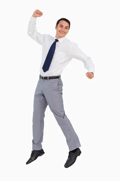 Empresário levantando os braços e pulando — Fotografia de Stock