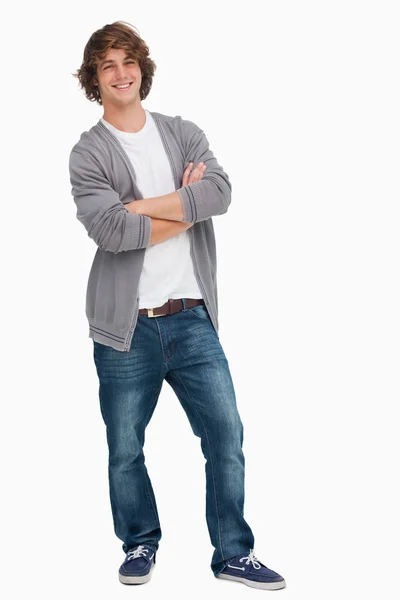 Ler manlig student poserar med korsade armar — Stockfoto