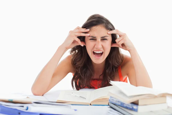 Student goes crazy doing her homework — Stock Photo, Image
