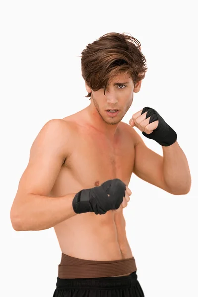 Martial arts fighter ready to fight — Stock Photo, Image