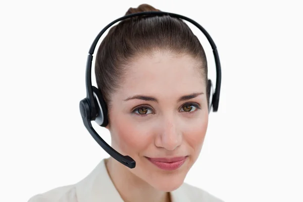 Close-up van een operator poseren met een headset — Stockfoto