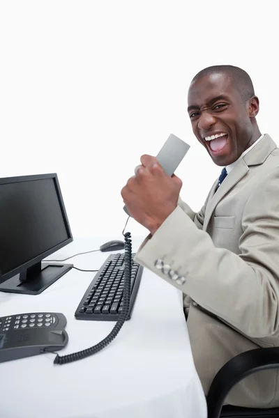 Portrait of a successful businessman using a computer — Stock Photo, Image
