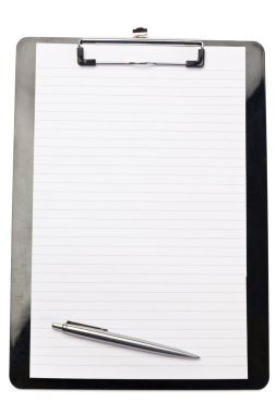 Angled pen at the botom of note pad clipart