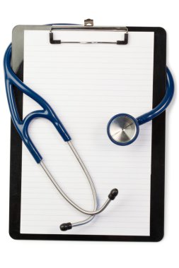 Note pad and blue stethoscope clipart