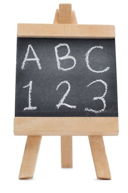 Chalkboard with the letters ABC and the figures 123 written on i clipart