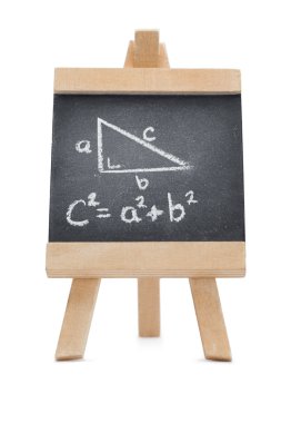 Chalkboard with a mathematical formula and a geomerical figure w clipart