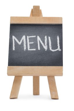 Chalkboard with the word menu written on it clipart