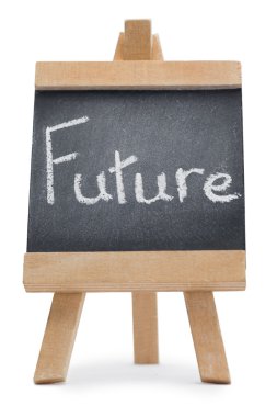 Chalkboard with the word future written on it clipart