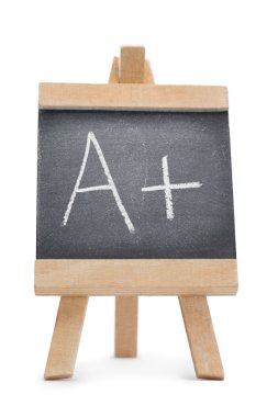 Chalkboard with the letter a and the symbol plus written on it clipart