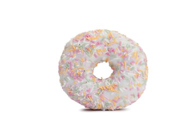 Pink Iced Doughnut covered in sprinkles isolated clipart