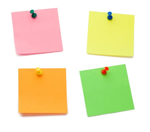 Color post-its with drawing pins — Stock Photo, Image
