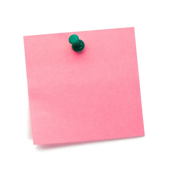Pink post-it with drawing pin — Stock Photo, Image
