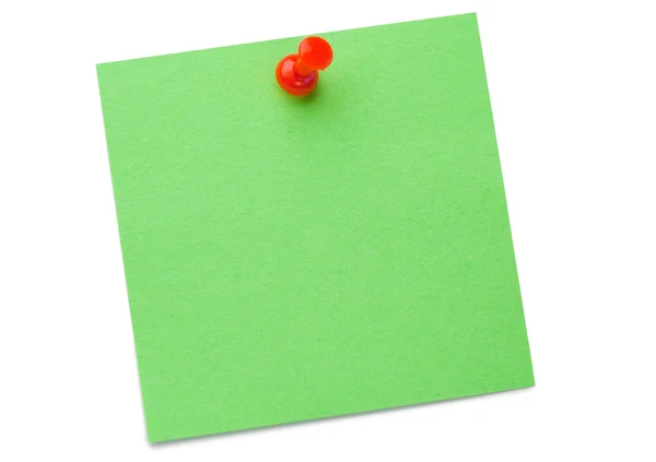 Green post-it with drawing pin — Stock Photo, Image