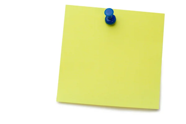 Yellow post-it with drawing pin — Stock Photo, Image