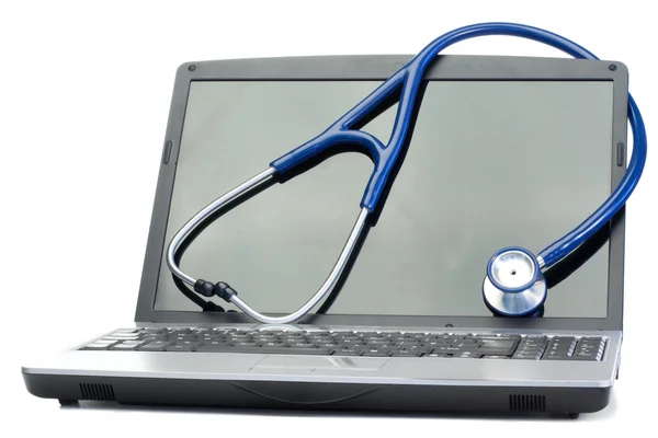 Blue stethoscope and laptop — Stock Photo, Image