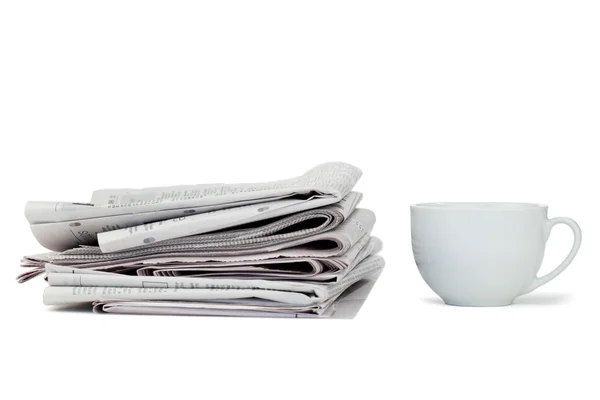 Newspapers and cup of tea — Stock Photo, Image