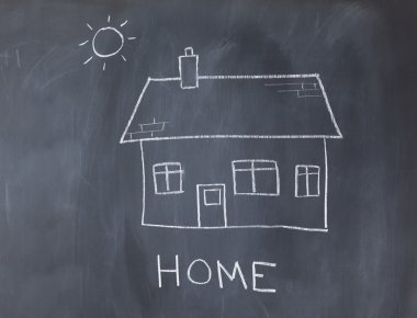 Big house and sun on a blackboard clipart