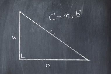 Right triangle with pythagorean formula on a blackboard clipart