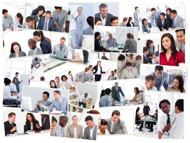 Collage of businessmen in meetings clipart