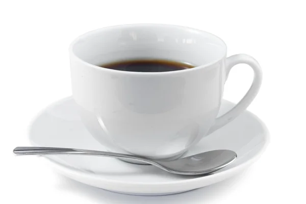 Kopje koffie met lepel en schotel — Stockfoto