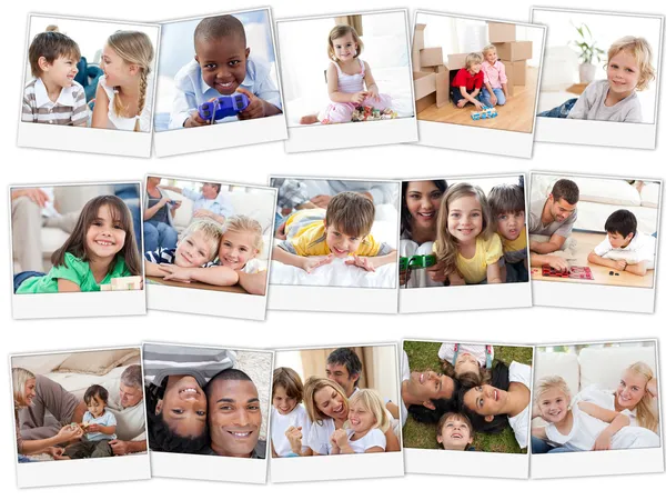 Collage de lindos niños jugando en casa —  Fotos de Stock