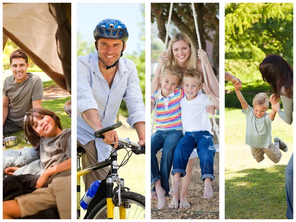 Montage of families relaxing — Stock Photo, Image