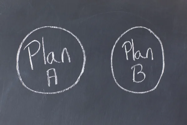 Blackboard divided into two circled plans — Stock Photo, Image