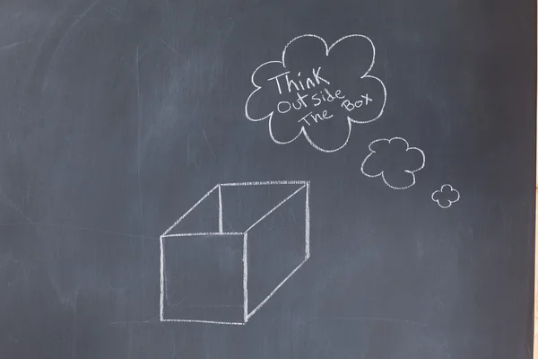 Bulut kabarcıklar içeren bir mesaj ve bir blackboa üzerinde çizilmiş bir kutu — Stok fotoğraf