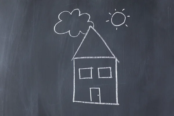 House with sun and cloud on a blackboard — Stock Photo, Image