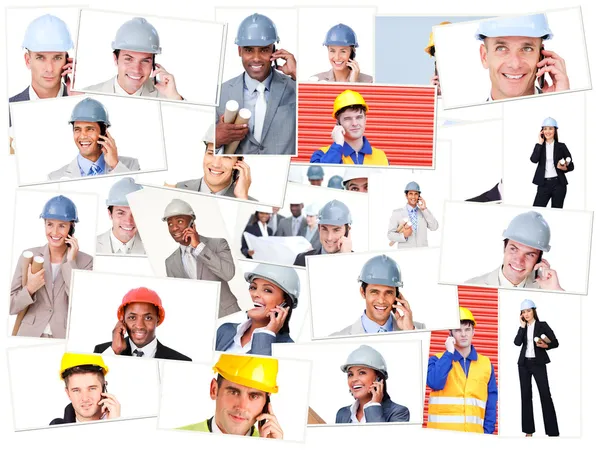 Collage of business phoning while being on the field — Stock Photo, Image