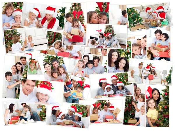Коллаж семей, празднующих Рождество — стоковое фото