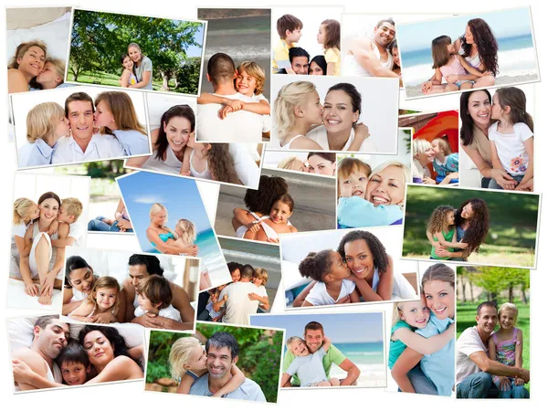 Collage van schattige gezinnen knuffelen — Stockfoto