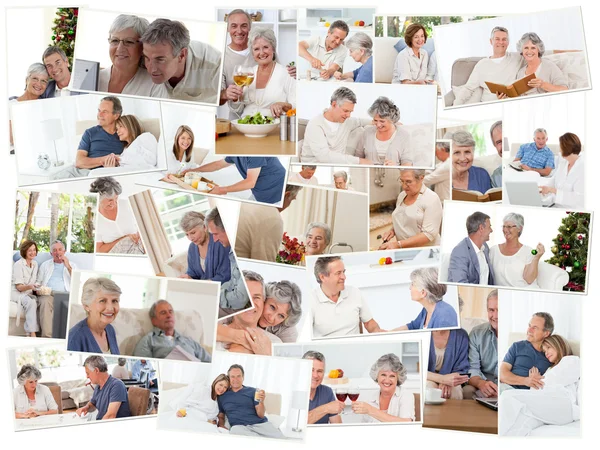 Collage av äldre par spendera tid tillsammans — Stockfoto