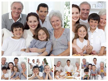 Collage of a whole family enjoying sharing moments together at h clipart