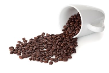 Spilled cup of coffee beans clipart