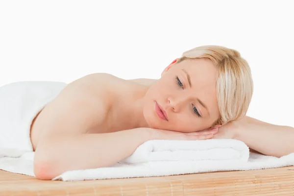 Young beautiful blonde woman posing in a spa centre — Stock Photo, Image