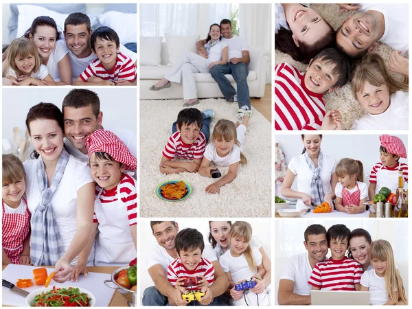 Collage de una familia disfrutando de momentos juntos — Foto de Stock
