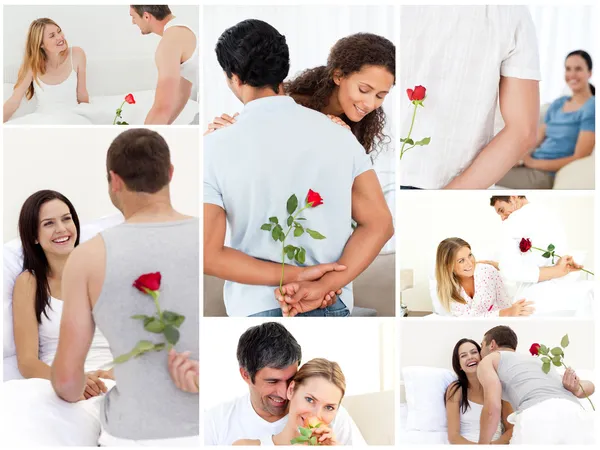 Collage de parejas encantadoras disfrutando del momento —  Fotos de Stock