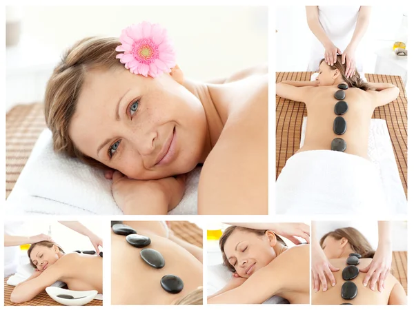Collage di una giovane ragazza massaggiata — Foto Stock