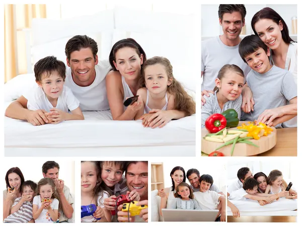 Collage de una familia pasando tiempo juntos en casa —  Fotos de Stock
