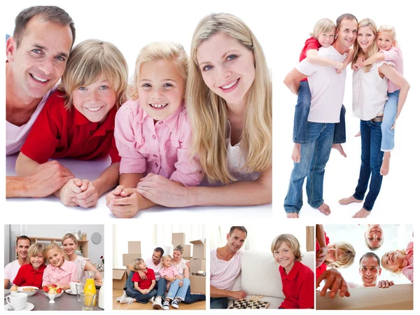Collage einer Familie, die Zeit miteinander zu Hause verbringt — Stockfoto