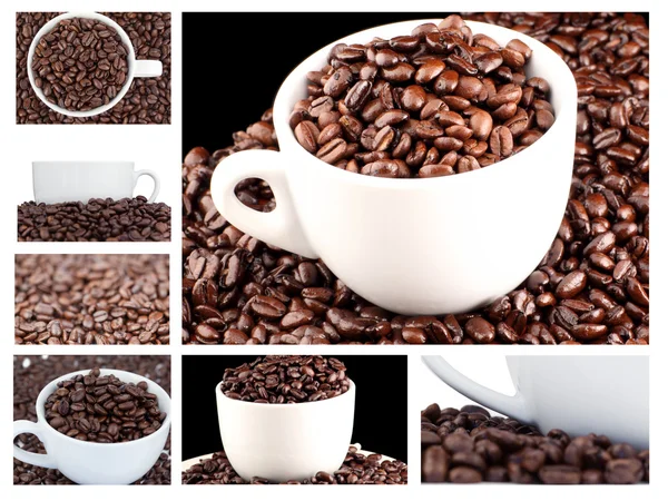 咖啡和咖啡豆的抽象拼贴画 — 图库照片