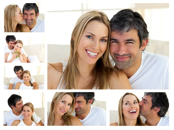 Collage eines Paares mittleren Alters, das den Moment genießt — Stockfoto