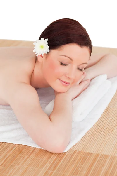 Portrait of a good looking serene woman posing while relaxing in — Stock Photo, Image