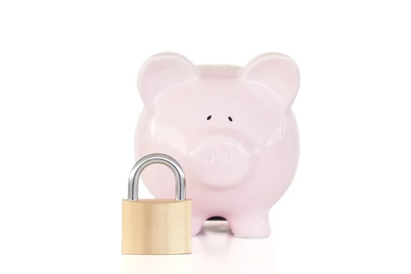 stock image Pink piggy bank and padlock