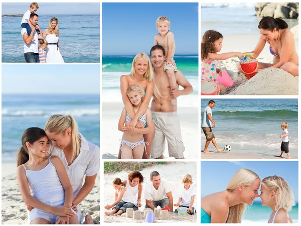 Collage of a family having fun and relaxing — Stock Photo, Image