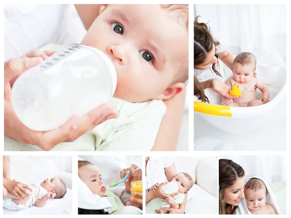 Collage of a mother spending a day with her child — Stock Photo, Image